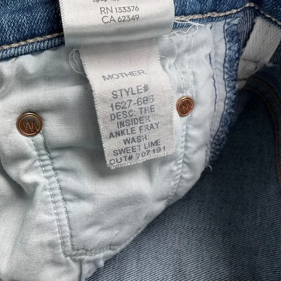MOTHER Jeans Womens 28 Blue Insider Ankle Fray Sweet Lime Cropped Flare USA VTG - Picture 7 of 15